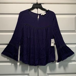 Tunic long-bell sleeves with trim at from and sleeves; brand new with tags